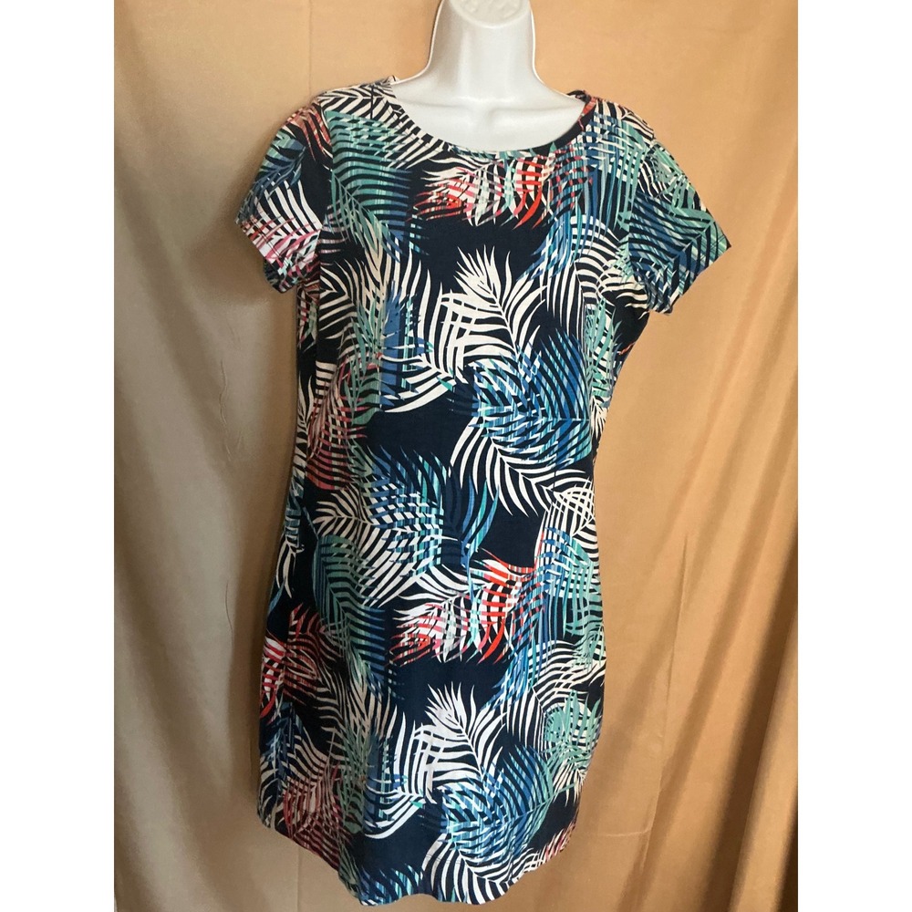 Tommy Bahama Shift Dress Womens Medium Navy Blue Tropical Palm Leaf Excellent